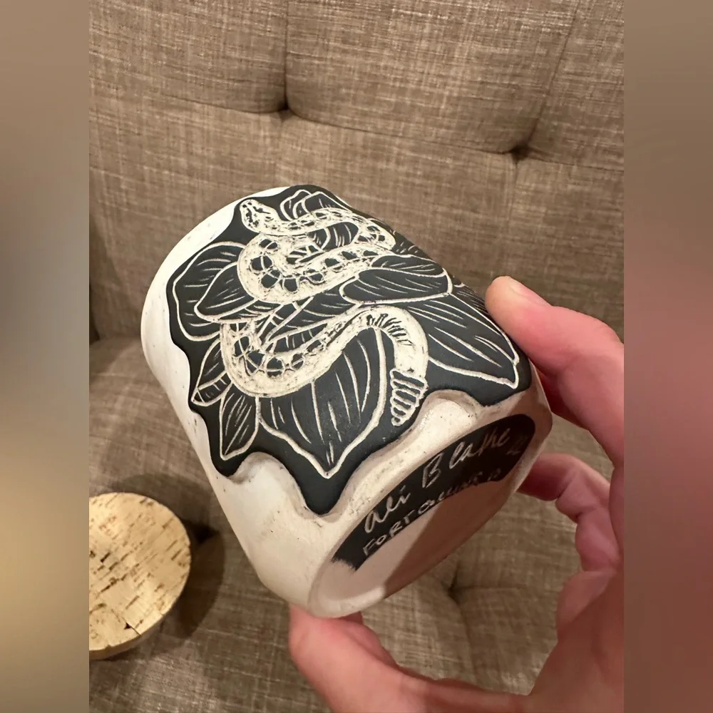 Handmade ceramic Jar with cork lid. Stash Jar pottery Snake